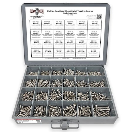 Boltsandnuts.Com Stainless Phillips Pan Head Sheet Metal Self Tapping Screws Assortment - 1396 PCS Assortment Kit #375